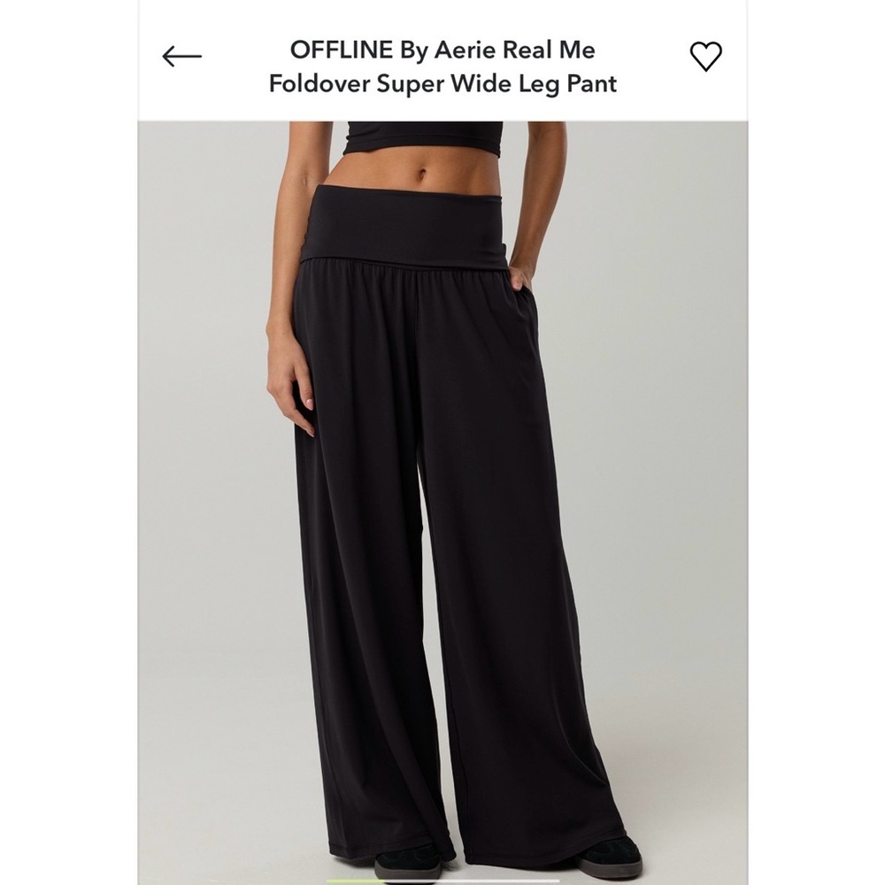 OFFLINE By Aerie Foldover Wide-Leg Pants — Black, size large